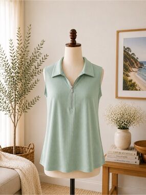 Imily Bela Ribbed Zip Neck Tank Top Size Large Mint Green Casual Chic